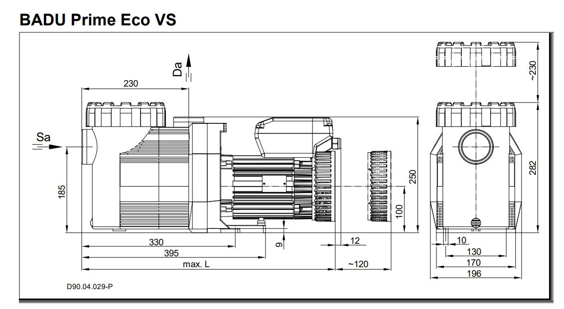 Badu Prime ECO VS siurblys matmenys